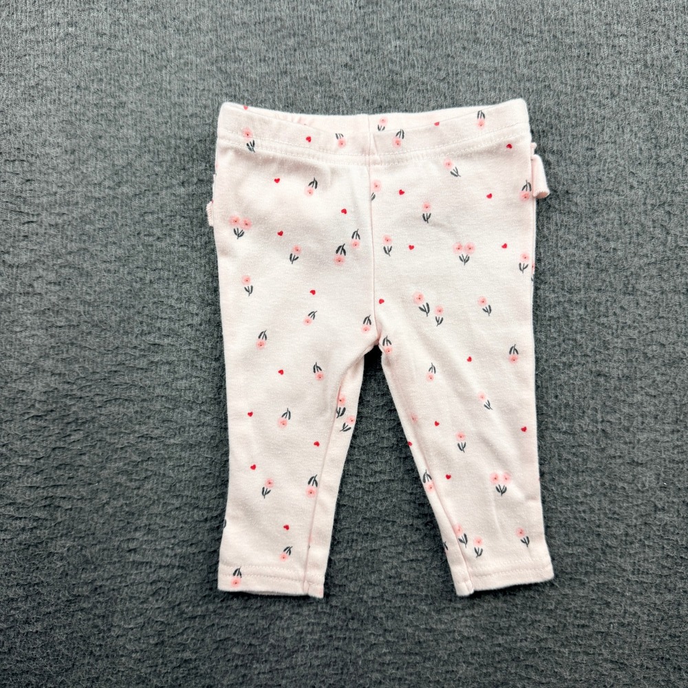 Baby Essentials Pink Floral Heart Ruffle Back‎ Leggings Size 6M Infant Girls